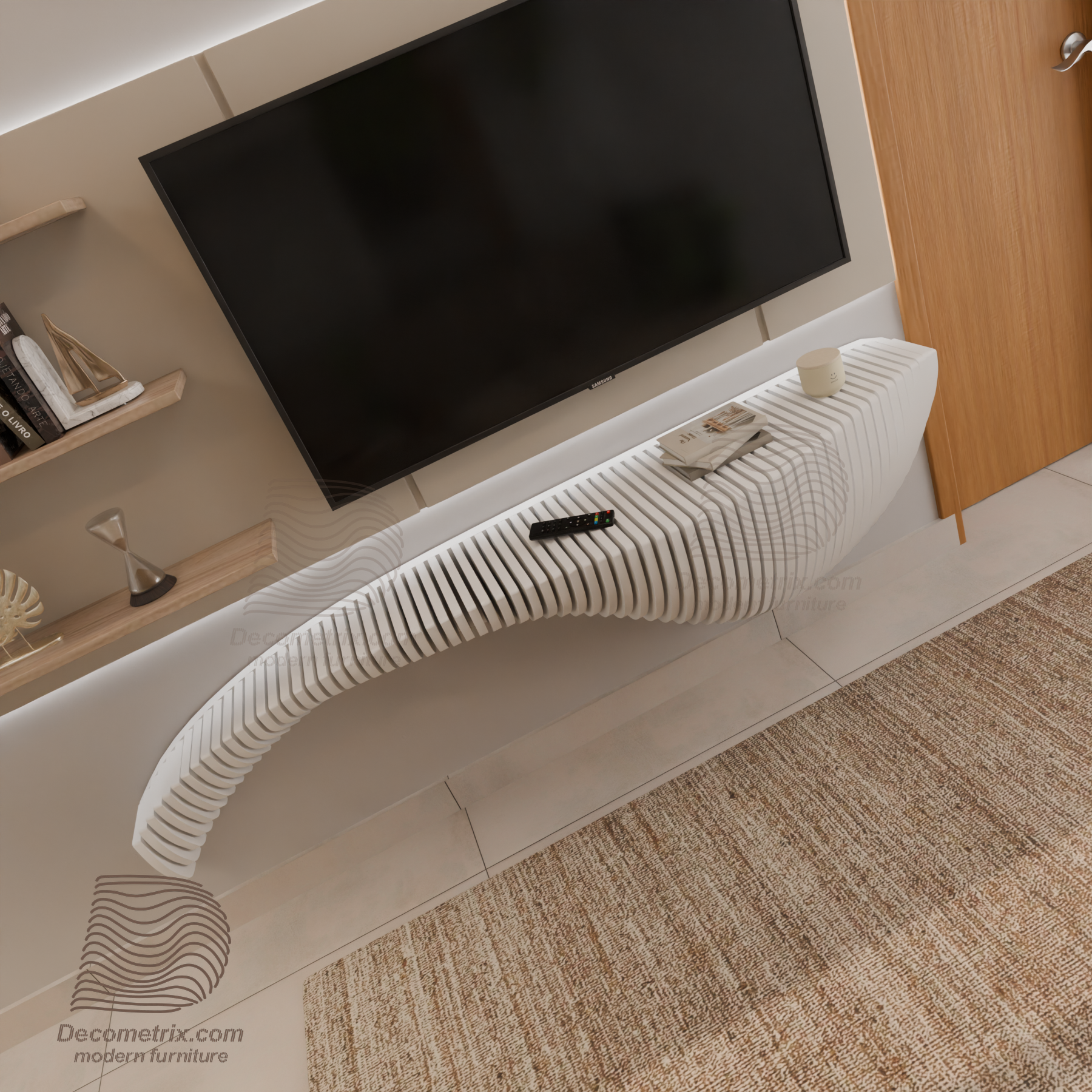 وحدة تلفزيون عائمة متموجة - أبيض M3